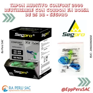 TAPON AUDITIVO CONFORT 2000 REUTILIZABLE CON CORDON EN BOLSA DE 25 DB - SEGPRO