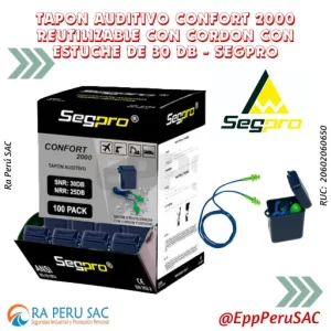 TAPON AUDITIVO CONFORT 2000 REUTILIZABLE CON CORDON CON ESTUCHE DE 30 DB - SEGPRO