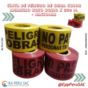 CINTA DE PELIGRO DE OBRA COLOR AMARILLO Y ROJO ROLLO X 200 M. - NACIONAL